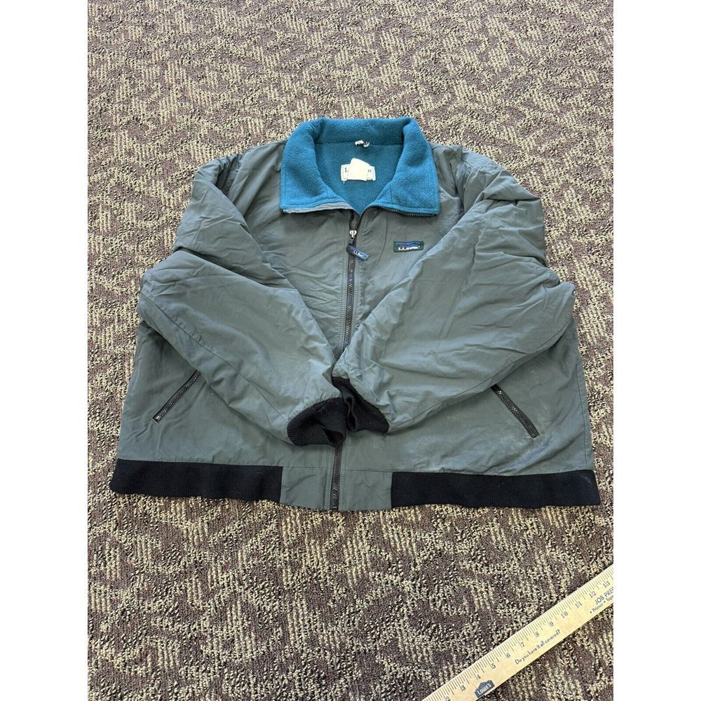 LL Bean Warm Up Jacket Mens Grey Exterior Feel Fleece Lined Purple‎ VTG XXL